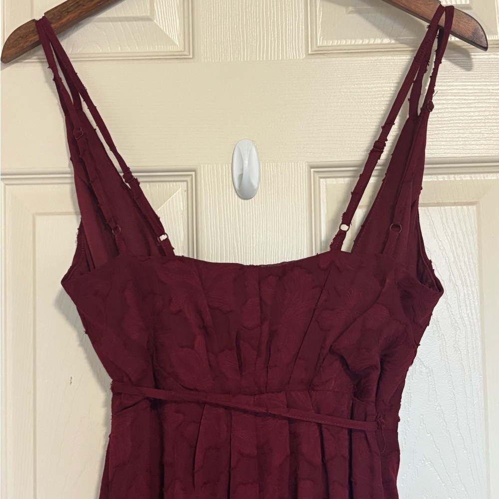 Lulus Burgundy Floral Jacquard Wrap Maxi Dress wedding guest prom - Picture 8 of 8